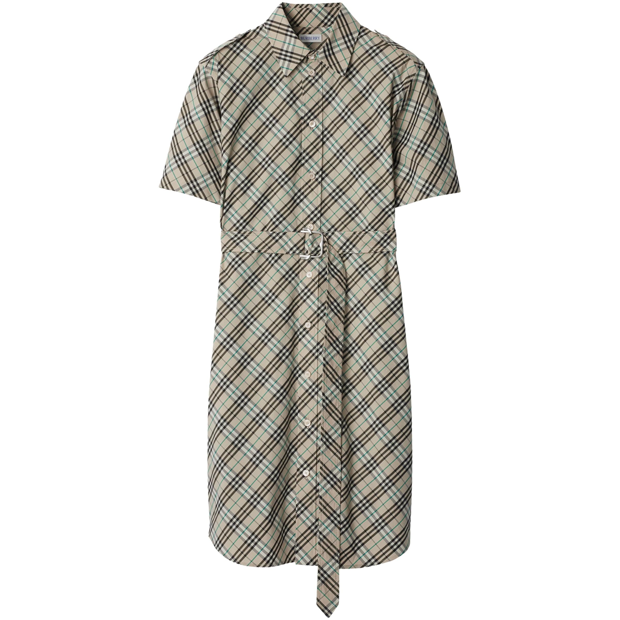 Burberry Beige Cotton Check Mini Shirt Dress
