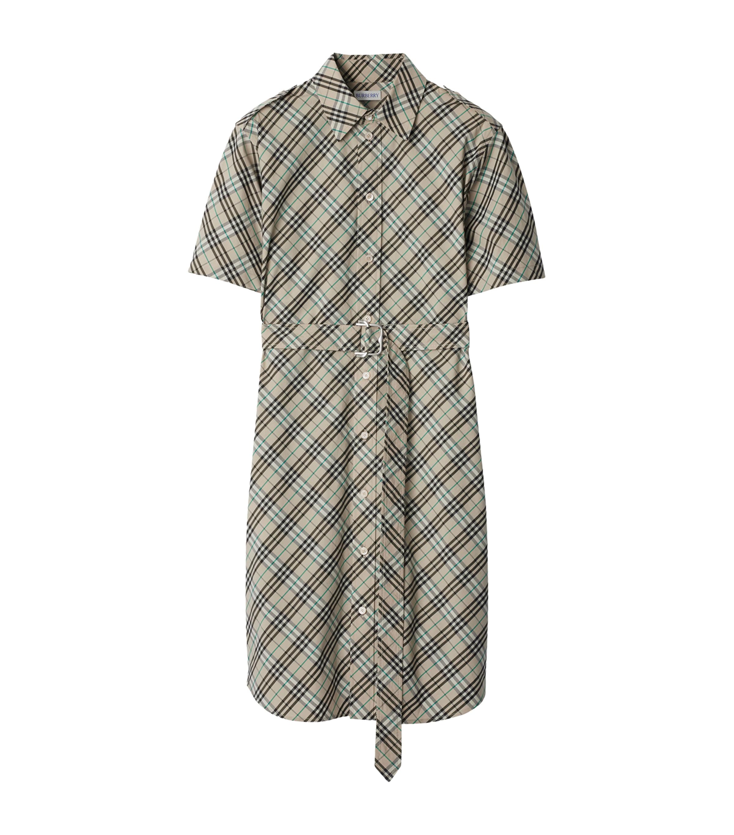 Burberry Beige Cotton Check Mini Shirt Dress