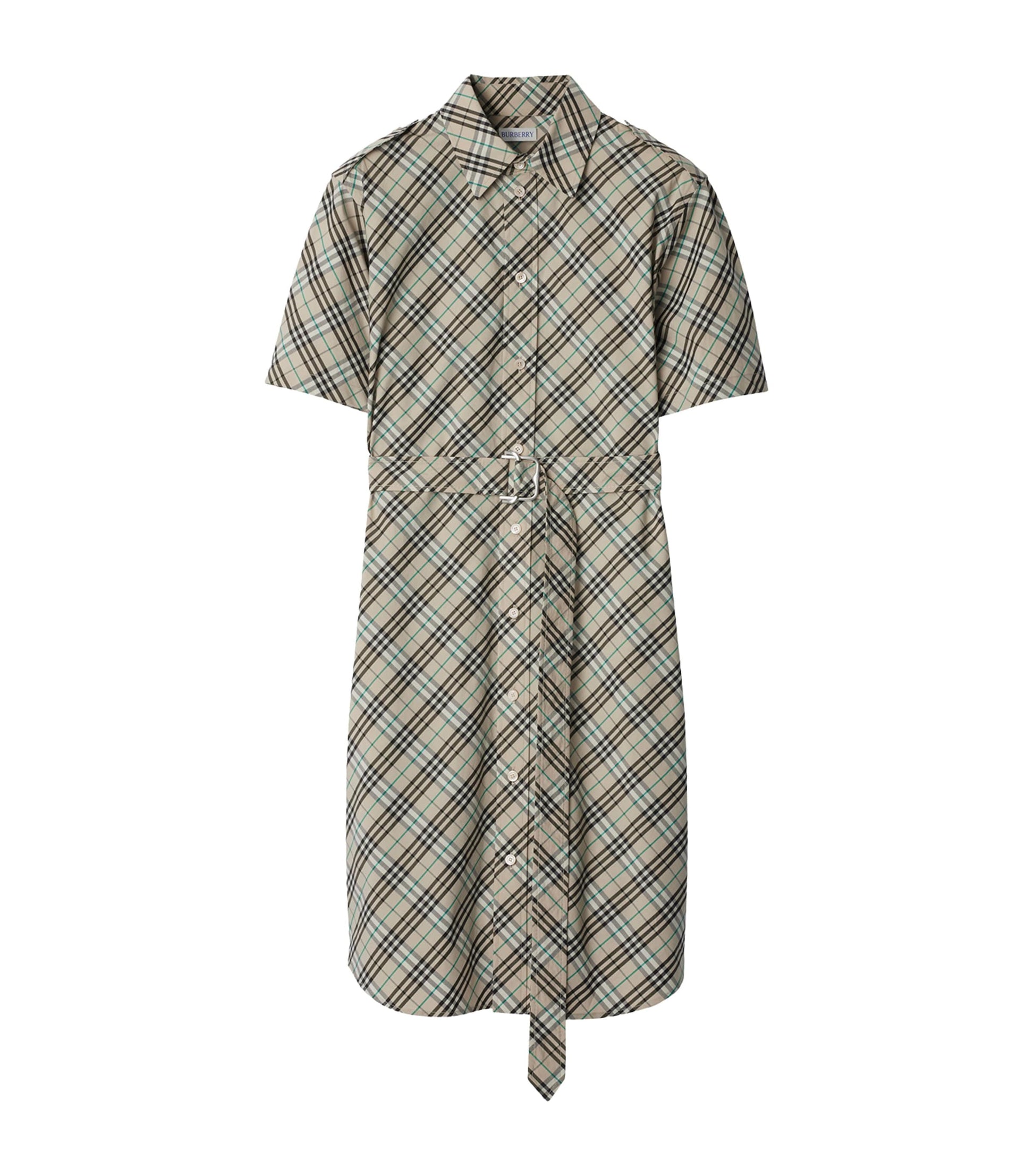 Burberry Beige Cotton Check Mini Shirt Dress