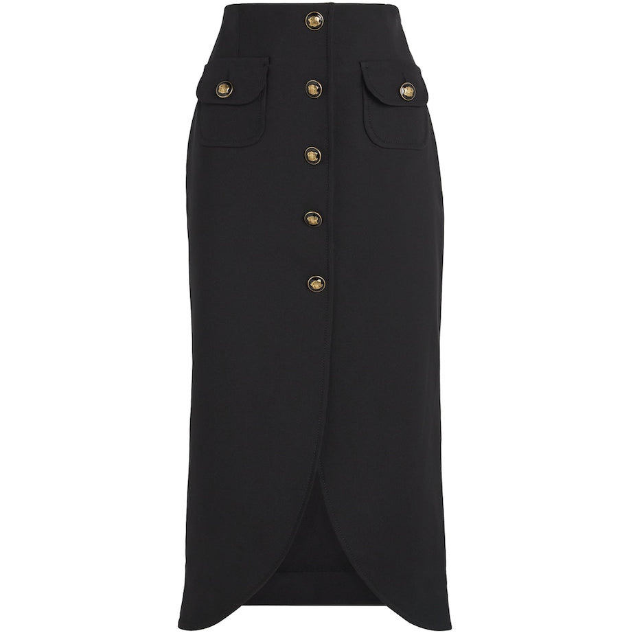 Black Buttoned Midi Skirt