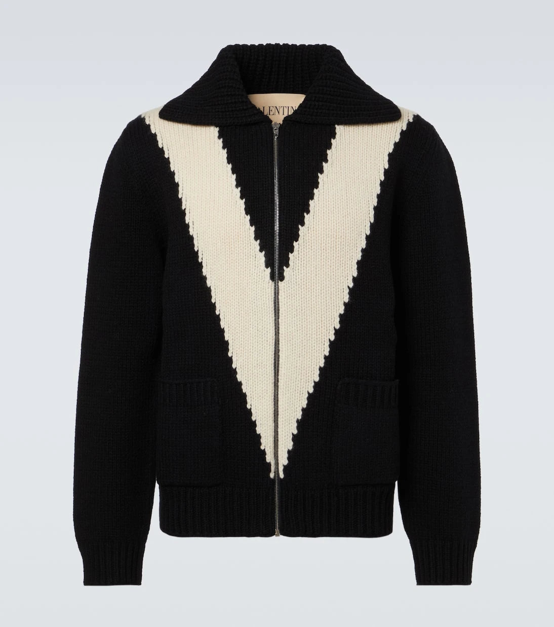Valentino - Intarsia virgin wool zip-up cardigan