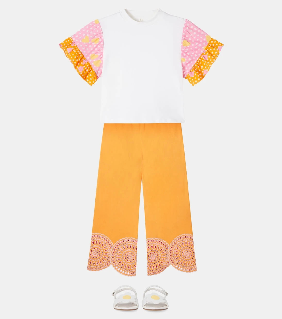 Stella McCartney Kids - بنطلون قطن بوبلين واسع الساقين مطرّز