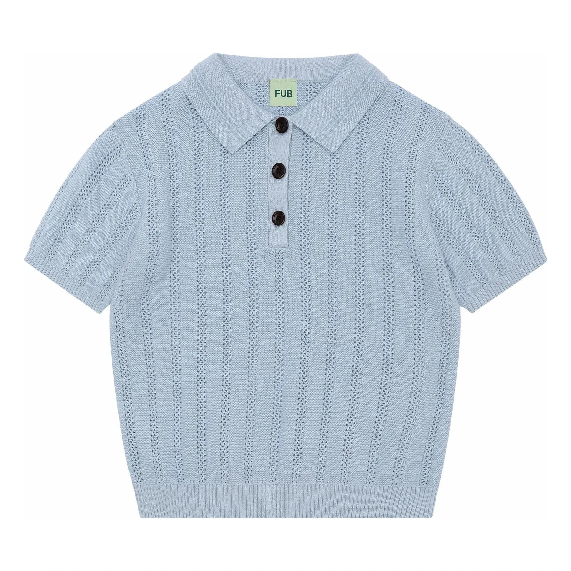 FUB - Organic Cotton Fine Knit Structure Polo Shirt | Pale blue