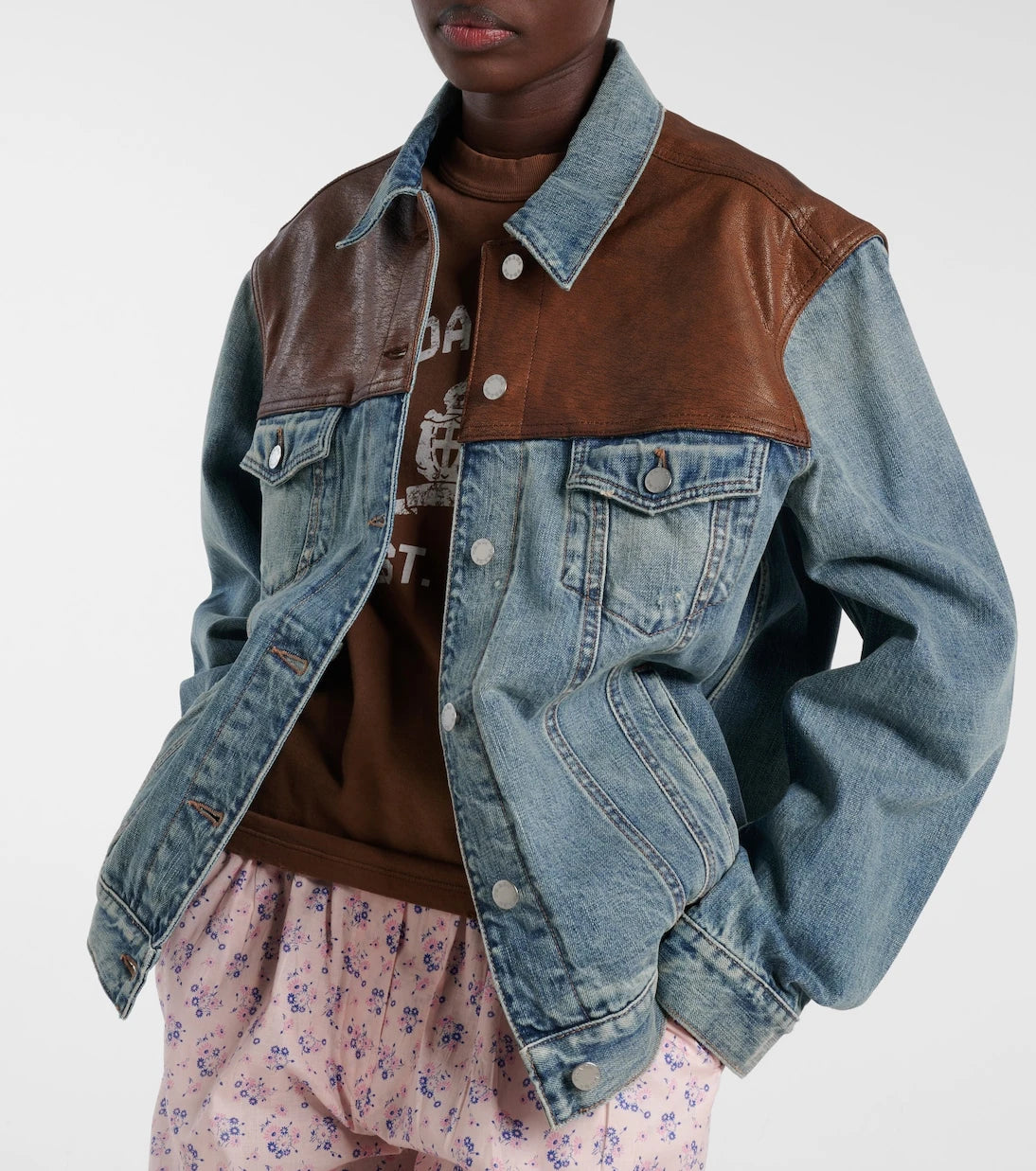 Prada - Leather-trimmed denim jacket