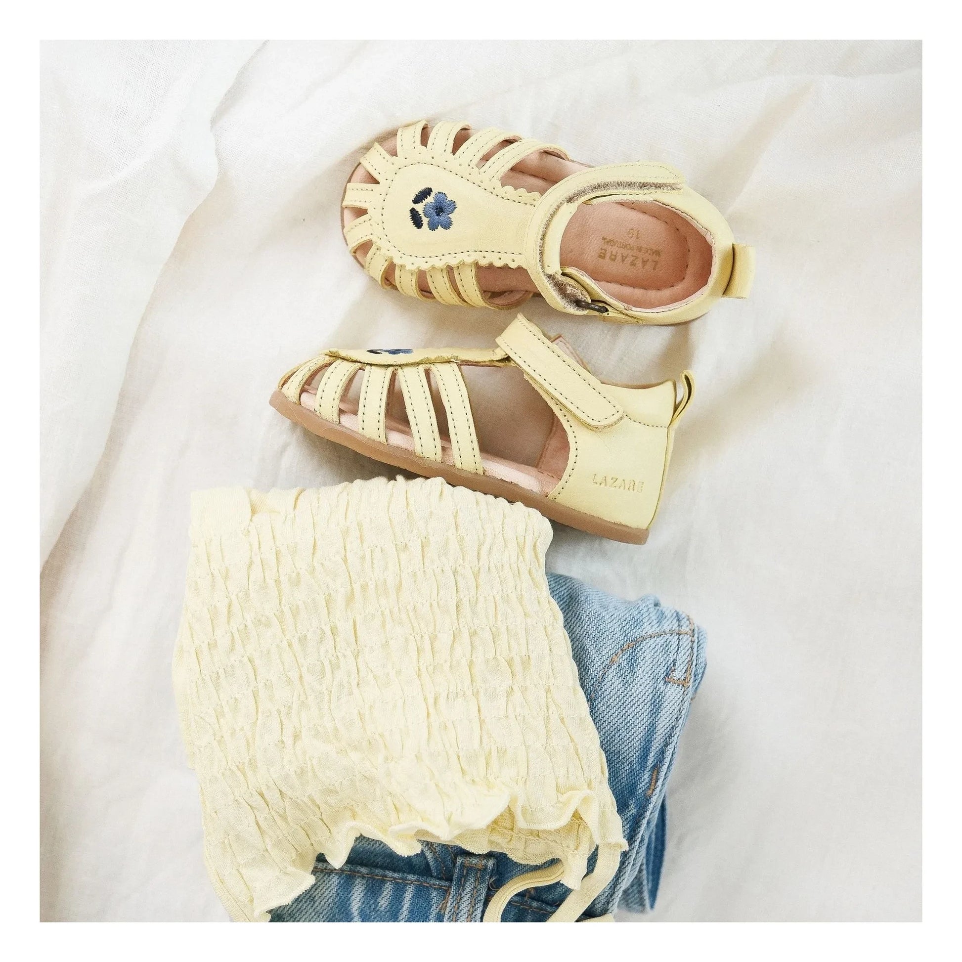 Lazare - Colette Flower Embroidered Sandals | Pale yellow
