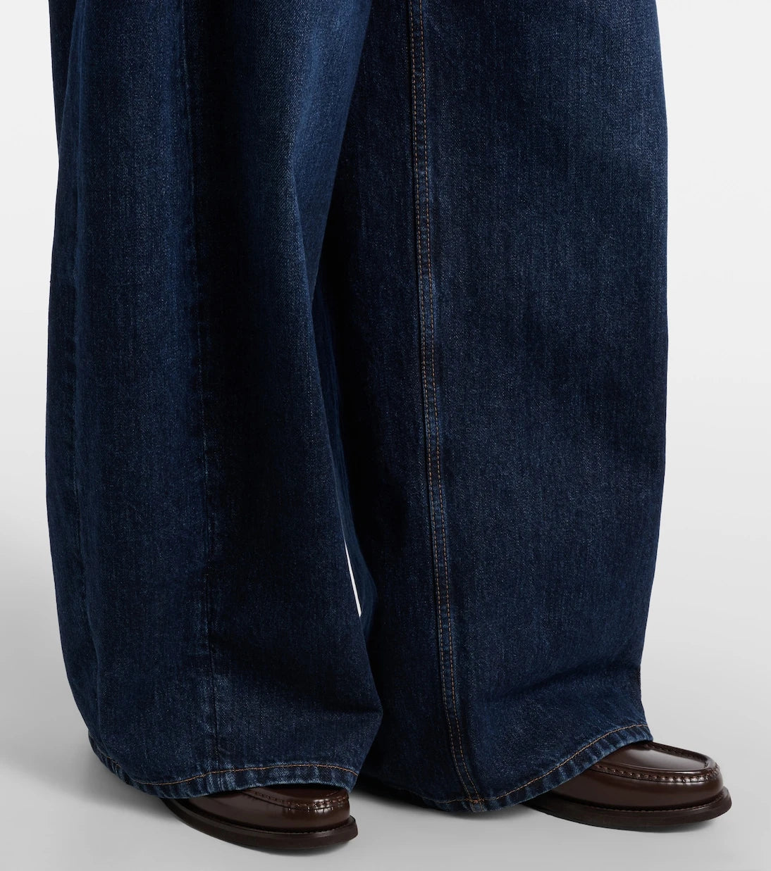 Brunello Cucinelli - Leather-trimmed barrel-leg jeans