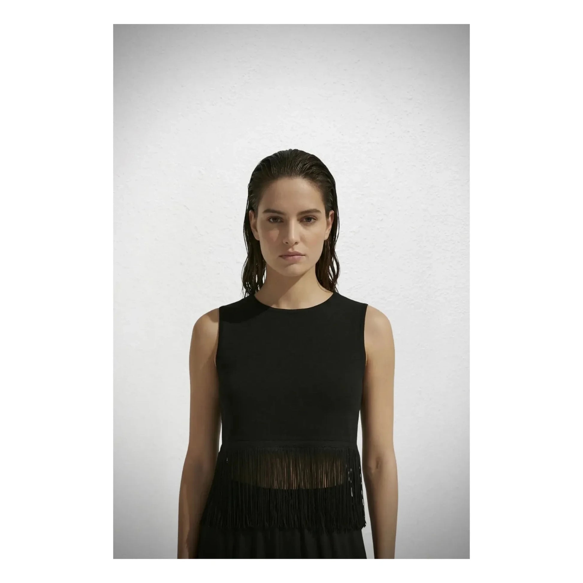 Vanessa Sposi - Linen Fringe Top | Black