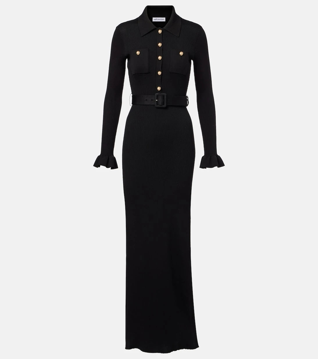 Self-Portrait - Ribbed-knit side-slit maxi dress