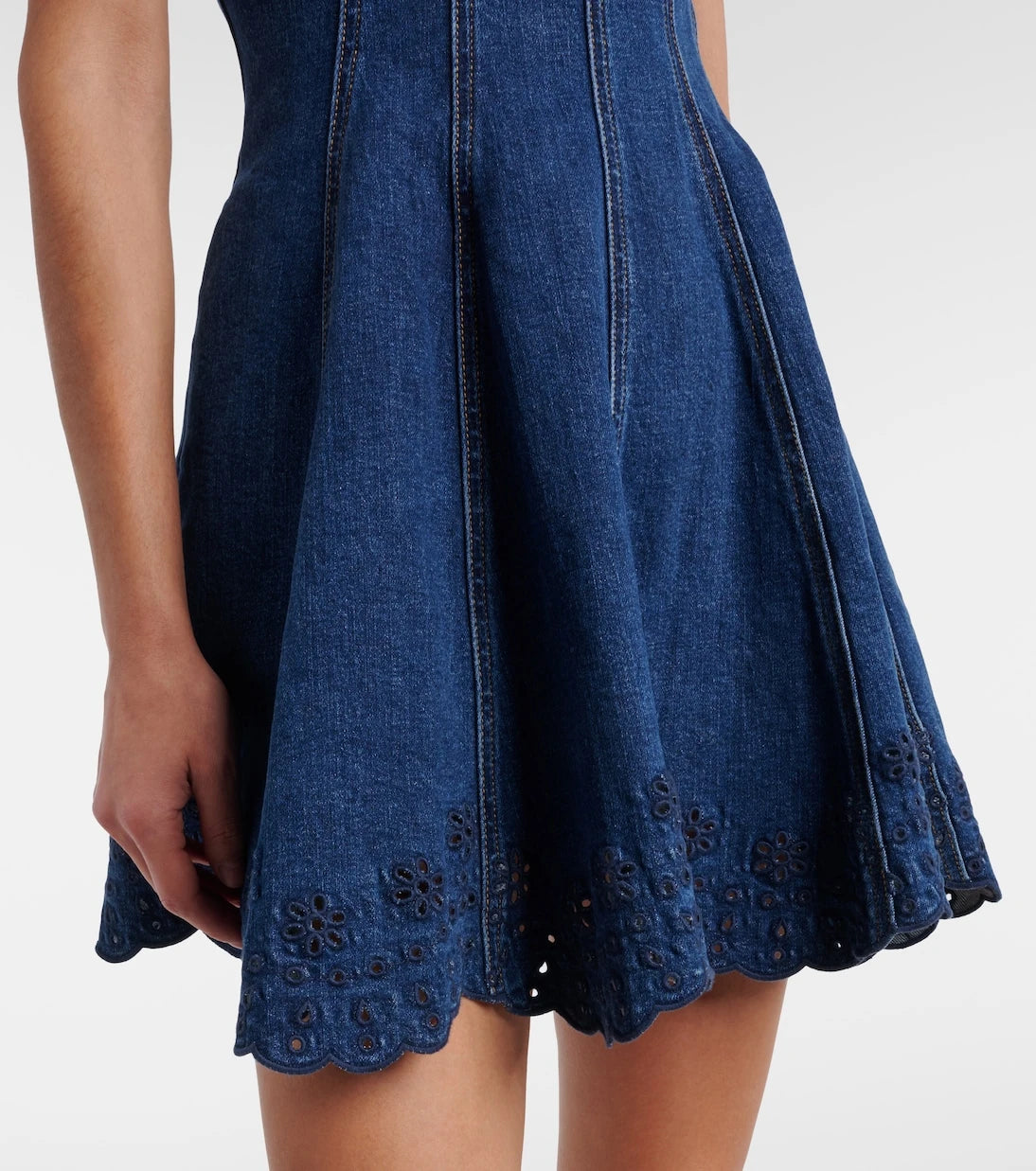 Self-Portrait - Broderie anglaise denim minidress