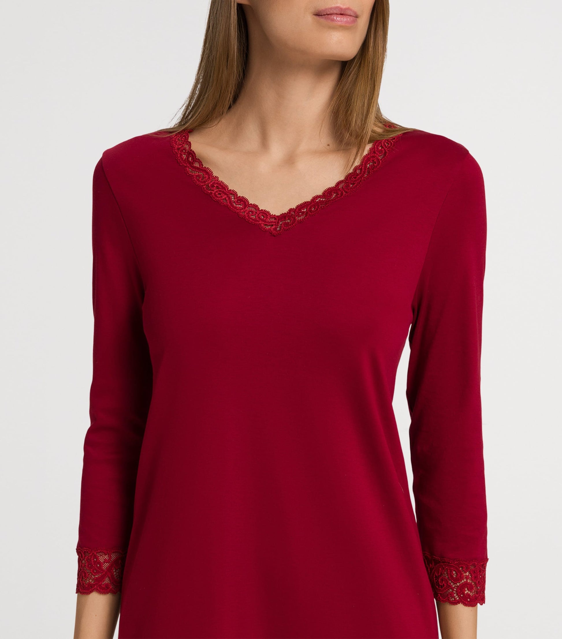 Hanro Red Cotton Cropped-Sleeve Nightdress