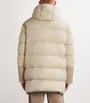 Beige Down Leather-Trim Parka