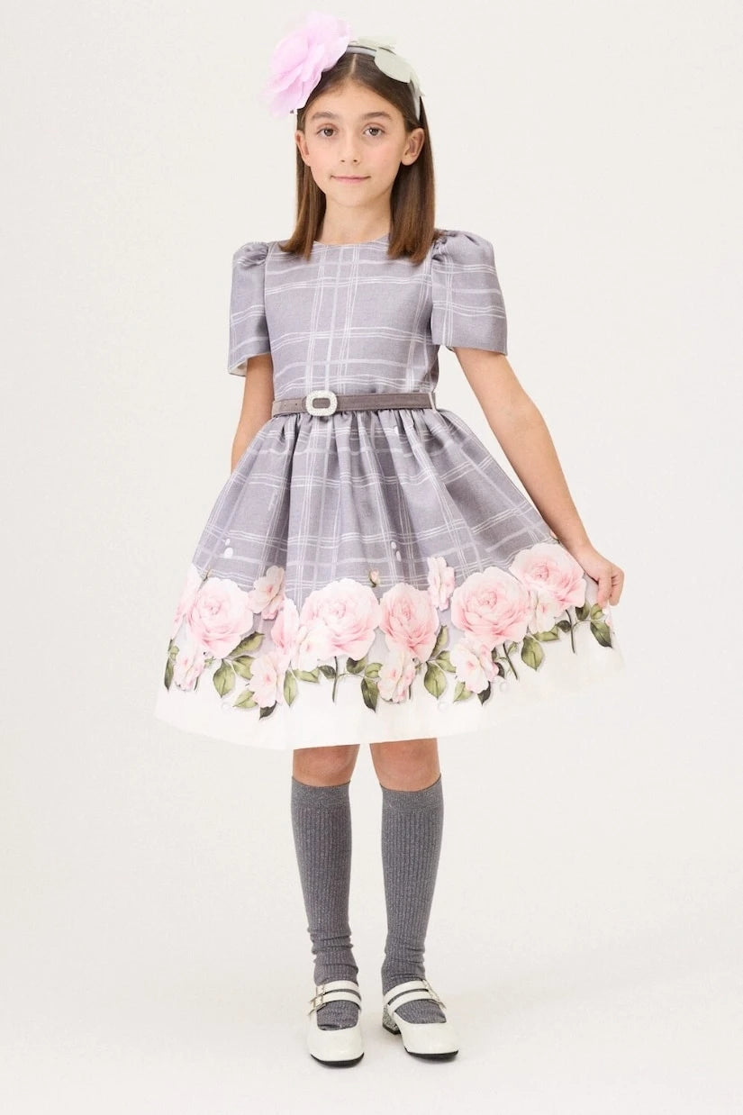 Monnalisa - Checked floral belted dress