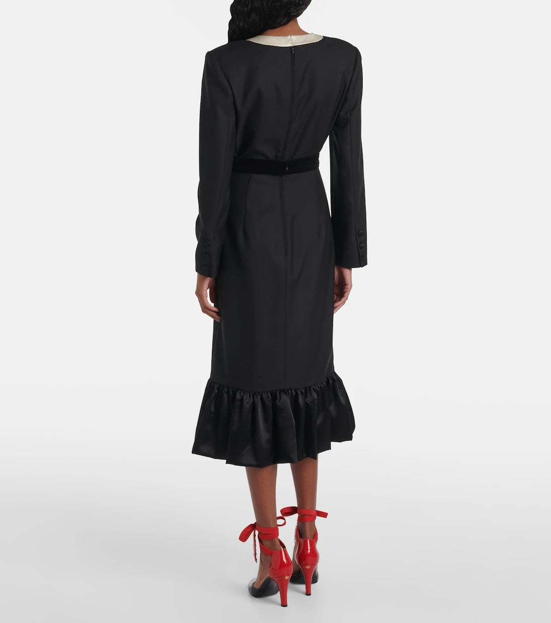 Valentino - Bow-detail virgin wool midi dress