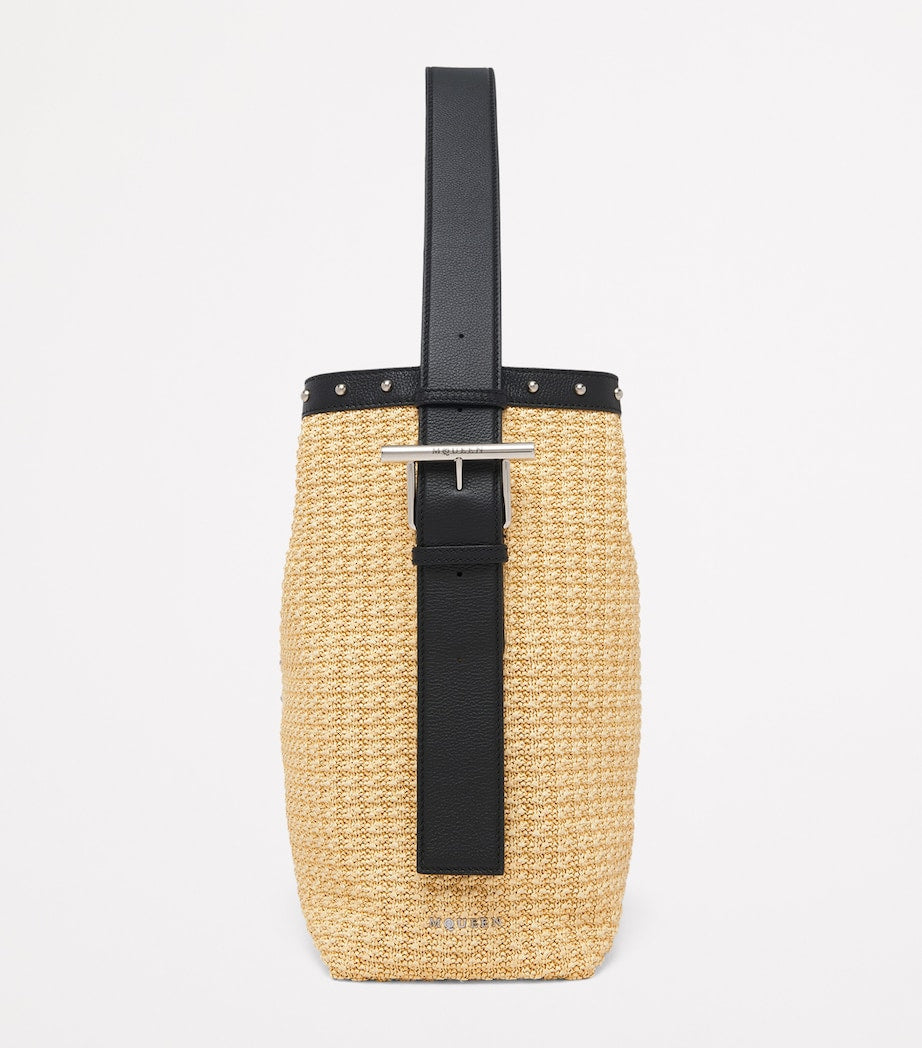 McQueen Nude Woven T-Bar Sling Bucket Bag