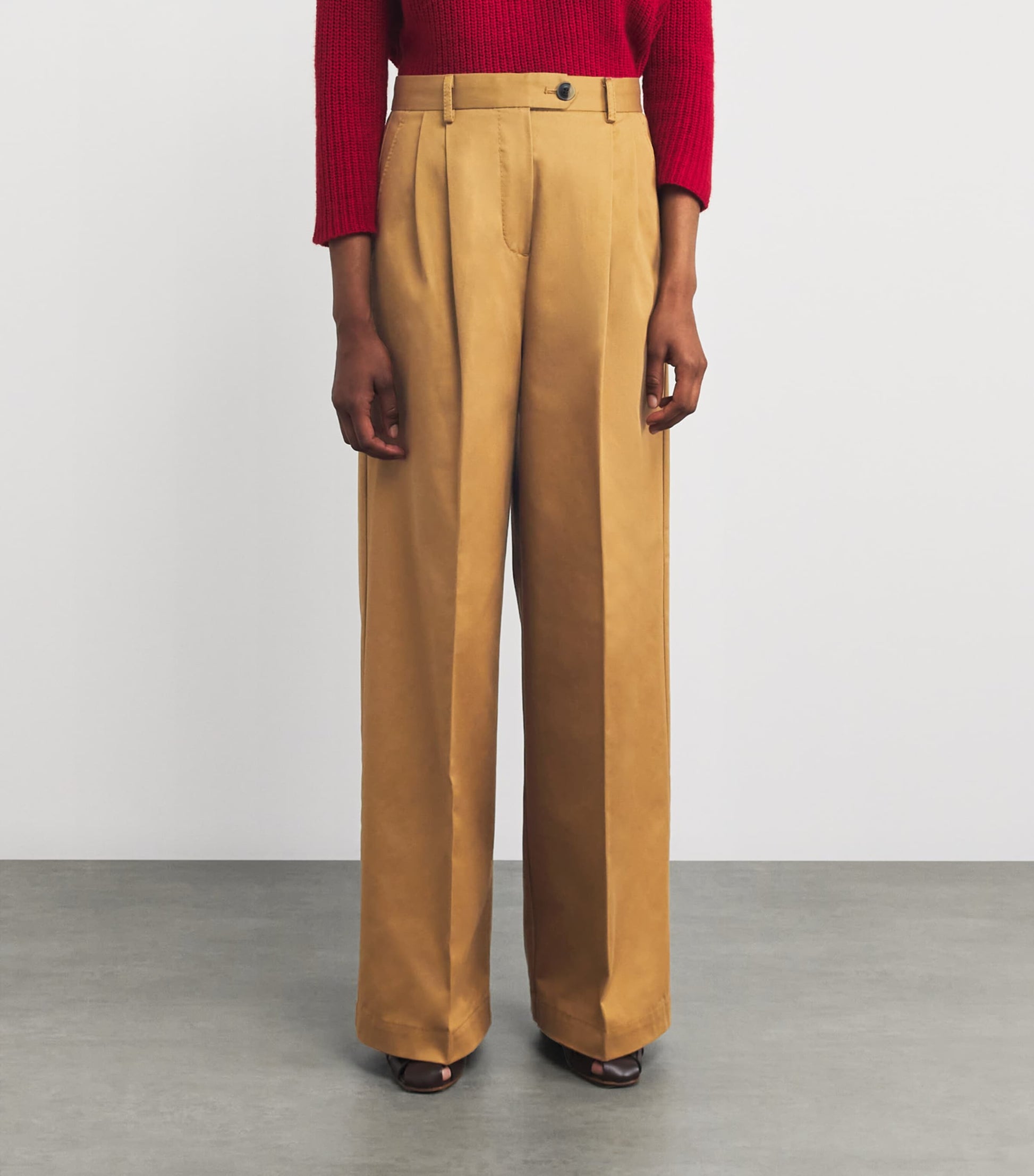 Yellow Cotton Pleated Wide-Leg Trousers