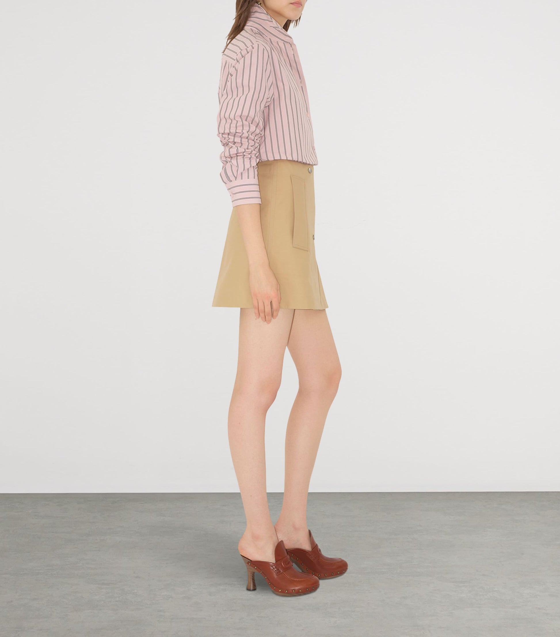 Beige Bonded Gabardine Trench Mini Skirt
