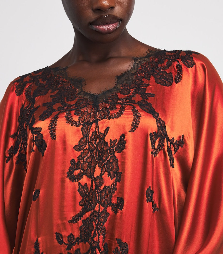 TORLOWEI Orange Silk Lace Tokoni Kaftan Nightdress