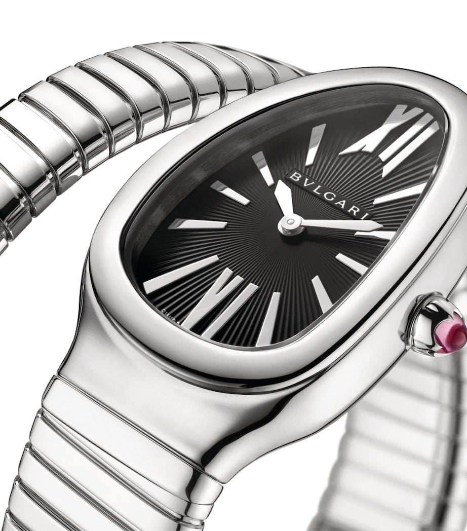 Bvlgari Stainless Steel and Pink Rubellite Serpenti Tubogas Watch 35mm