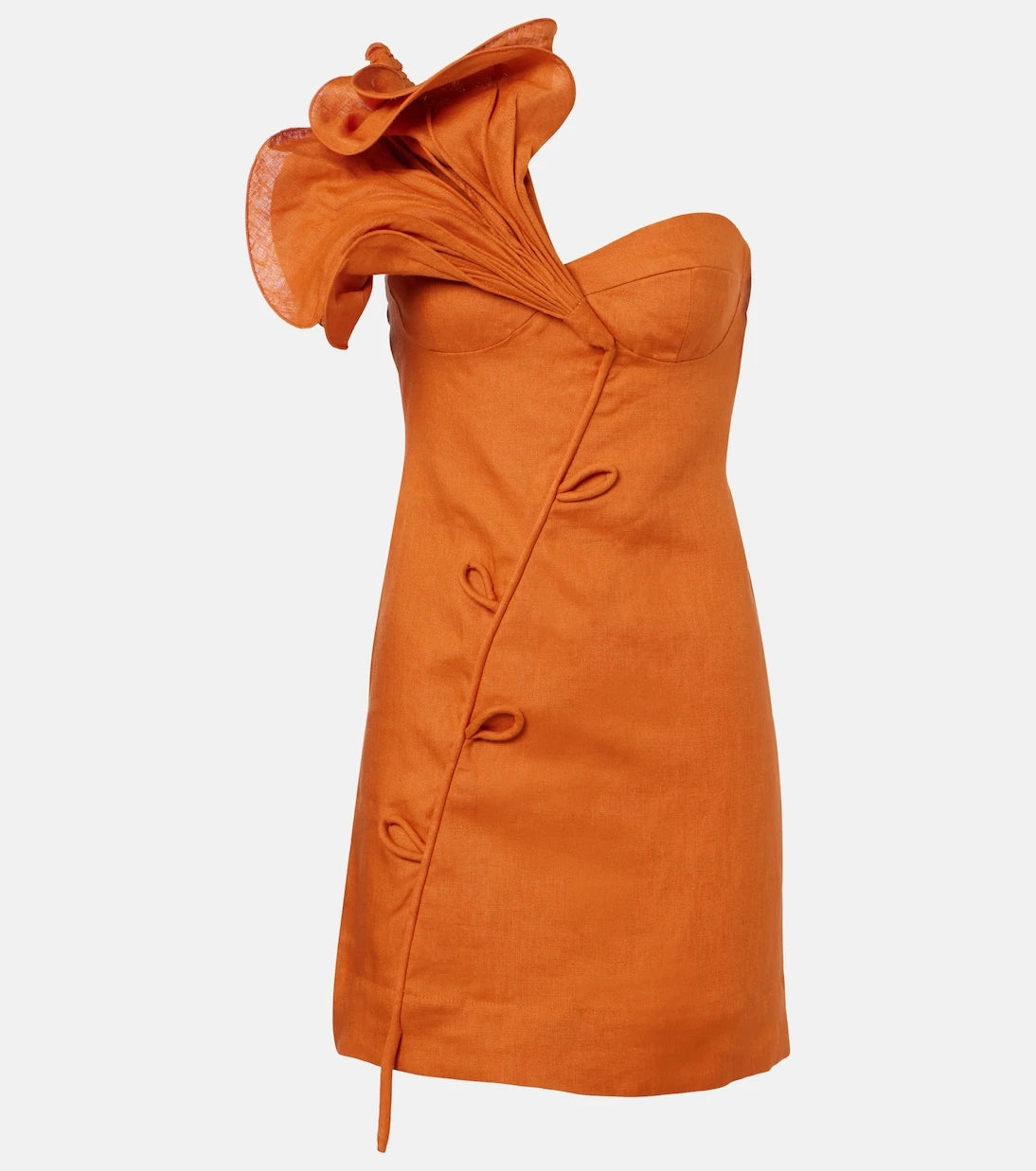 Farm Rio - Floral-appliqué linen minidress