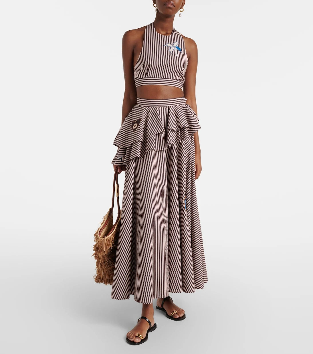 Alémais - Sirocco embroidered striped cotton crop top