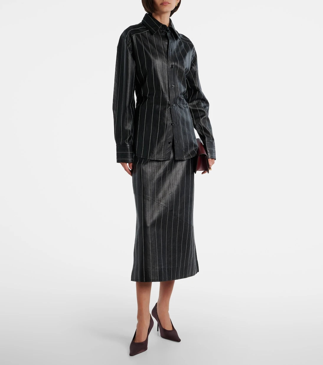 Victoria Beckham - Embroidered leather midi skirt