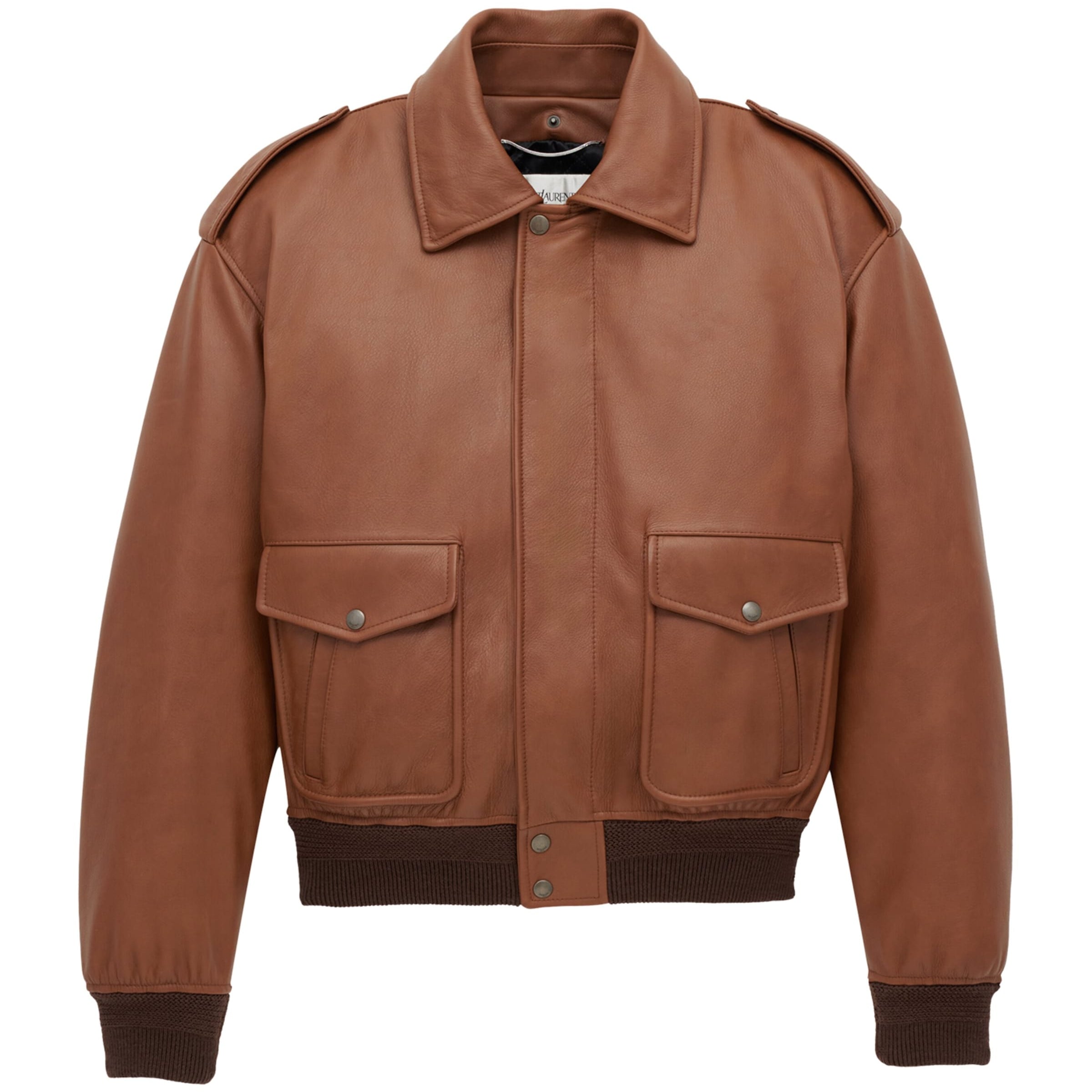 Saint Laurent Brown Shearling Collar Leather Jacket
