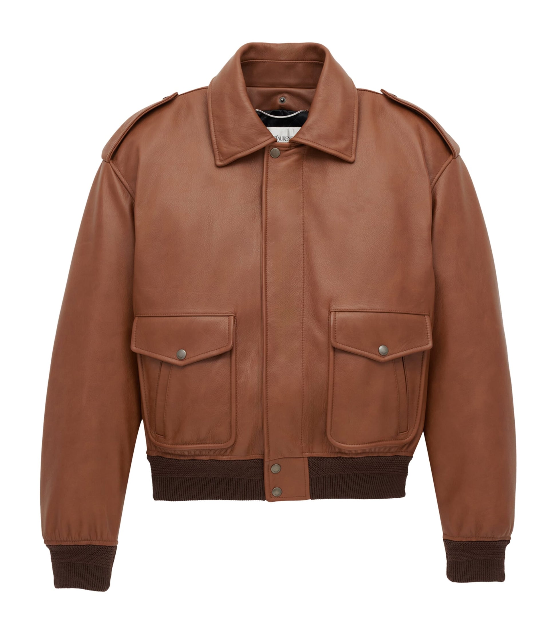 Saint Laurent Brown Shearling Collar Leather Jacket