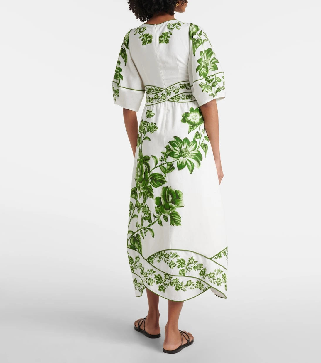 Farm Rio - Blue Yard linen-blend midi dress