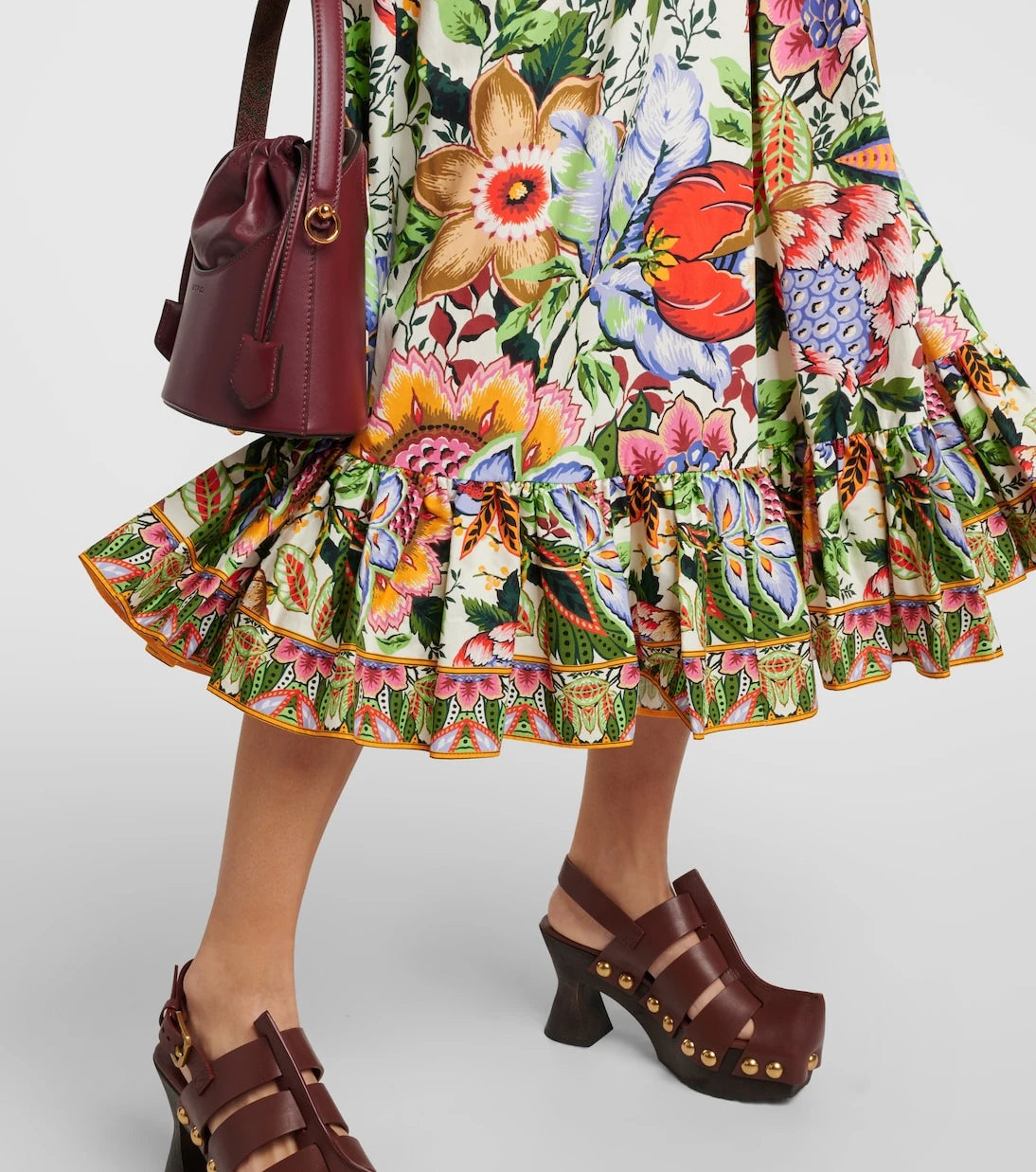 Etro - High-rise floral cotton midi skirt