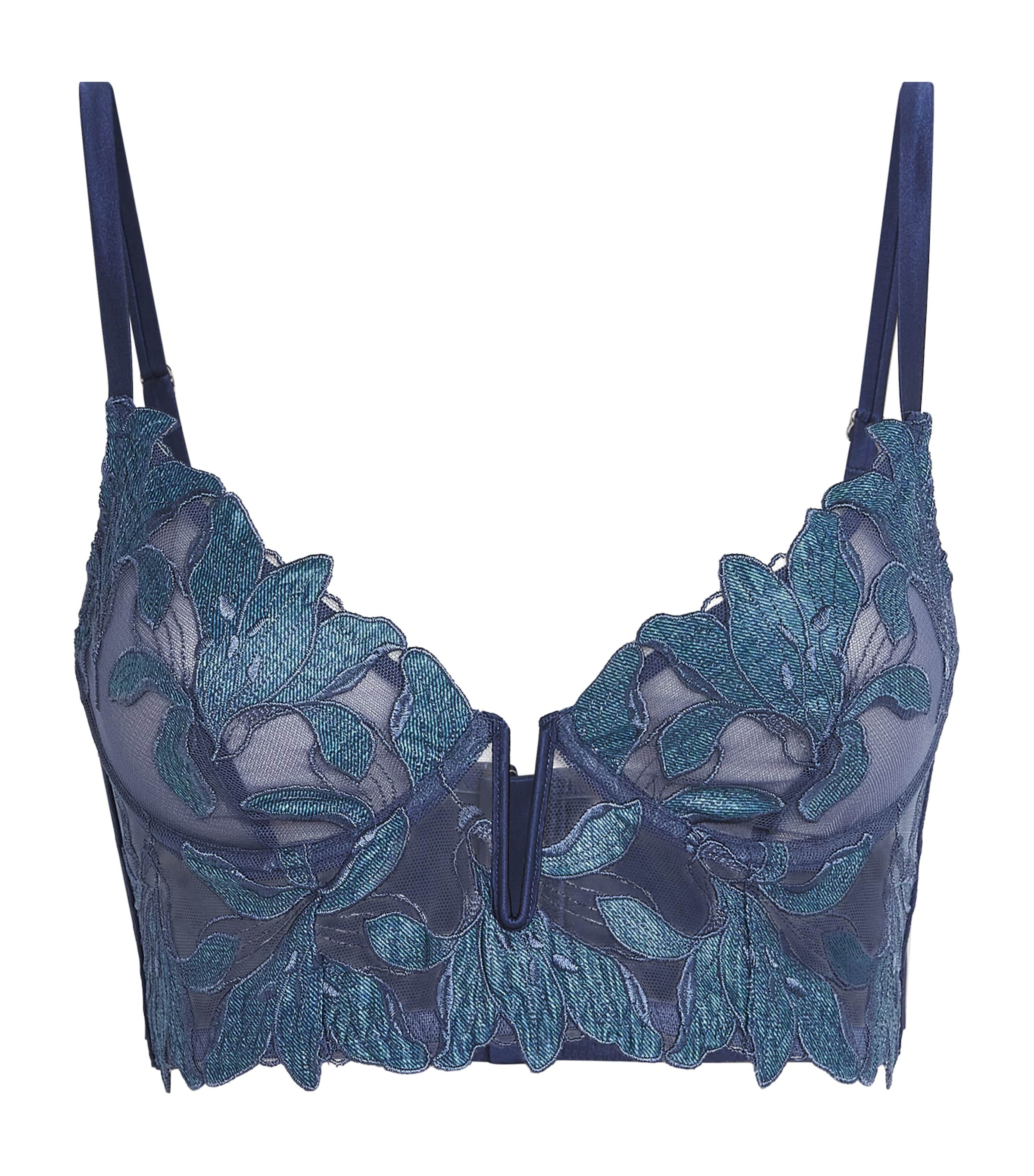 Fleur Du Mal Blue Lily Embroidered Longline Demi Bra