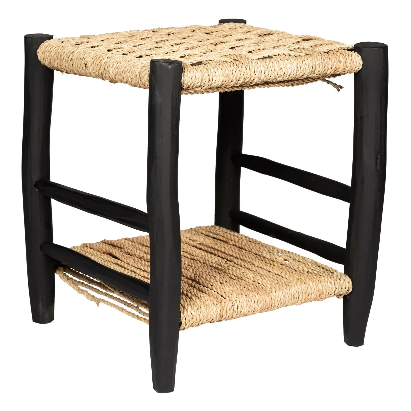 Cosydar - Palm Leaf and Painted Wood Bedside Table | Black