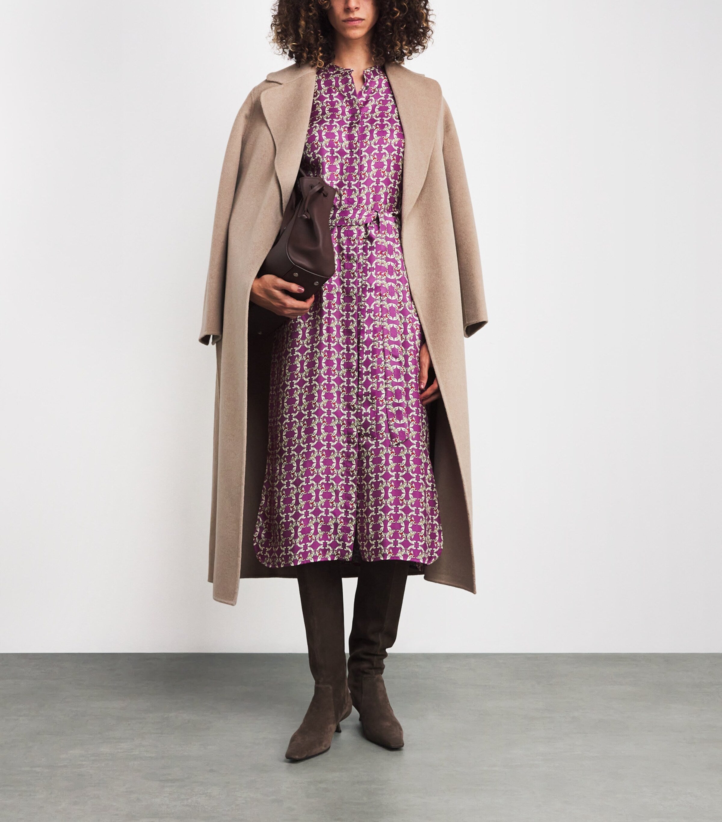 Max Mara Purple Silk Printed Midi Caftan Dress