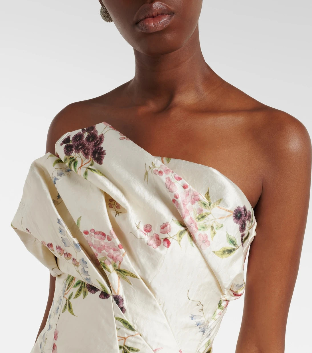 Erdem - Draped floral satin cocktail dress