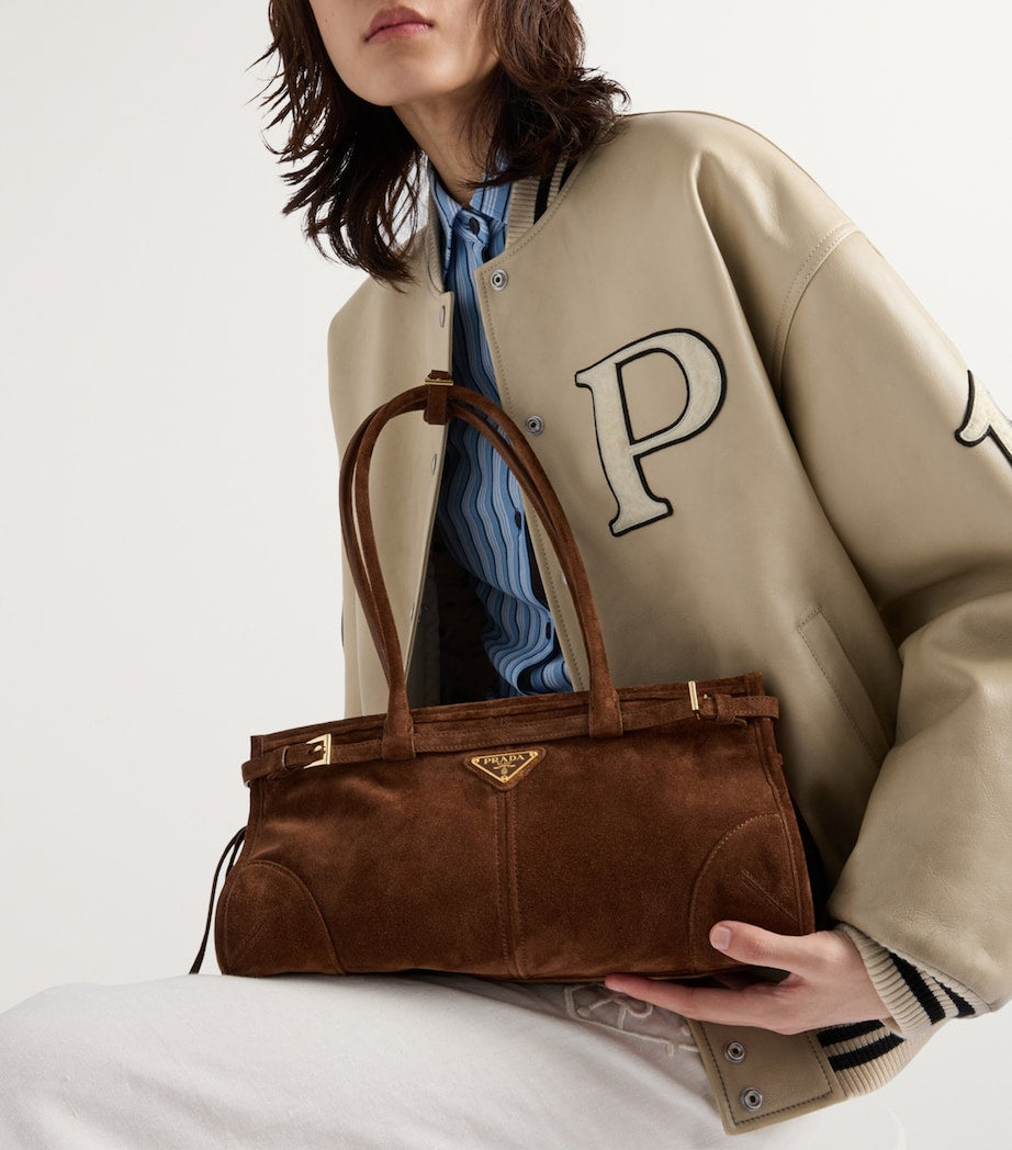 Prada Brown Medium Suede Belted Bonnie Shoulder Bag