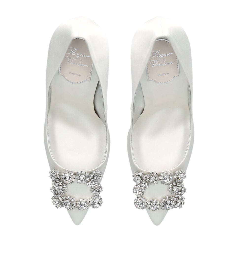 Roger Vivier White Satin Flower Strass Buckle Pumps 100