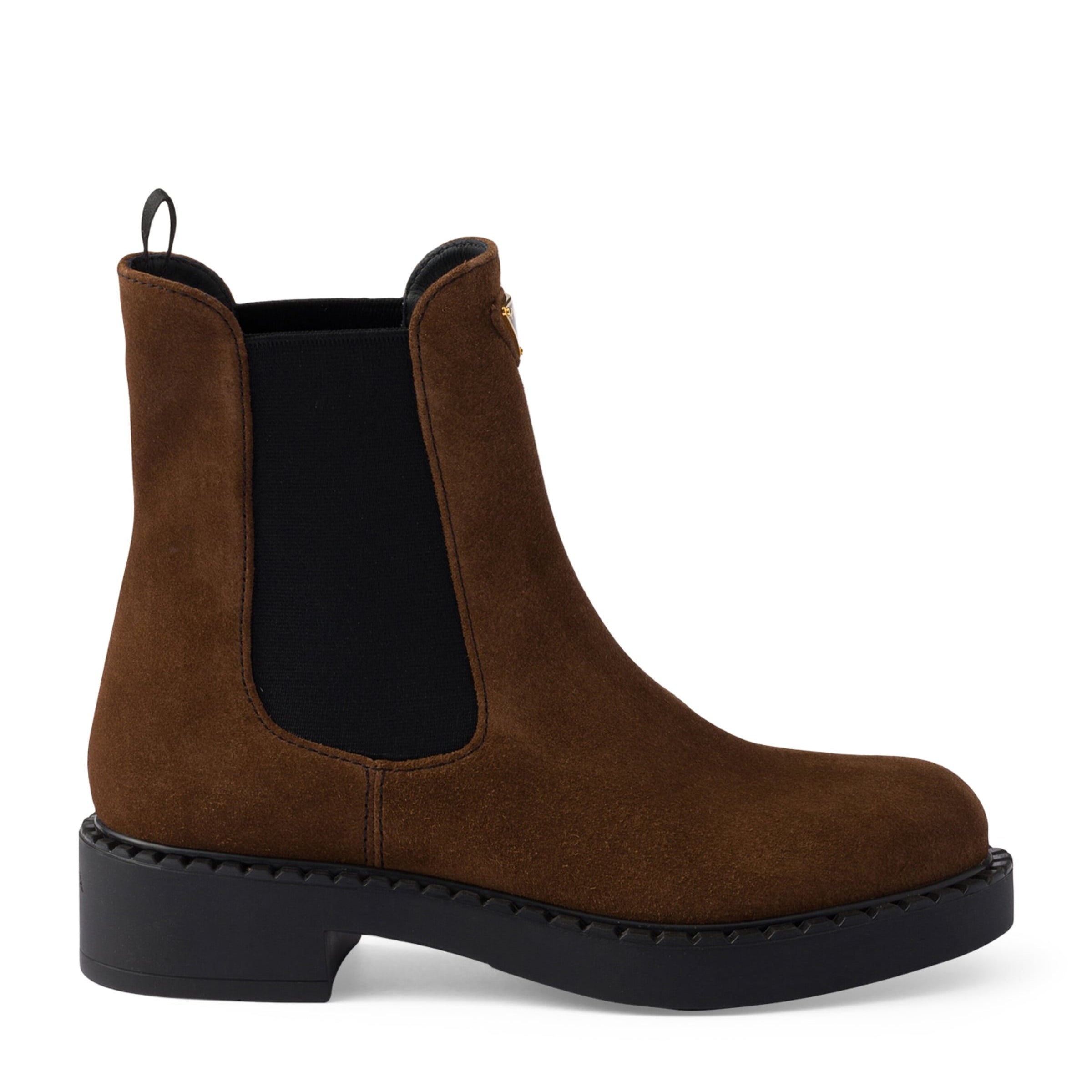 Prada Brown Suede Triangle Chelsea Boots
