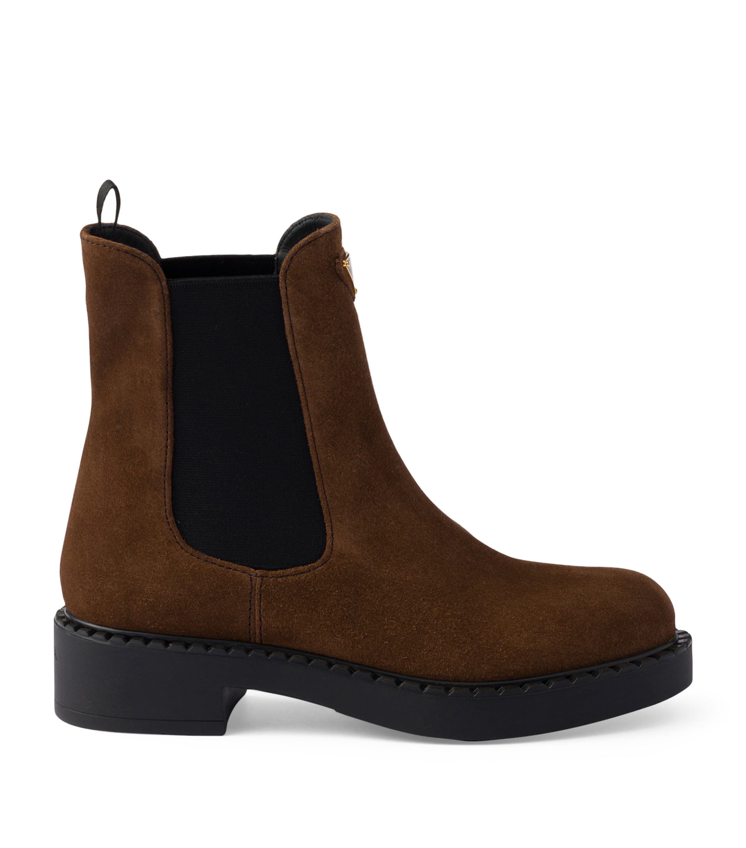 Prada Brown Suede Triangle Chelsea Boots