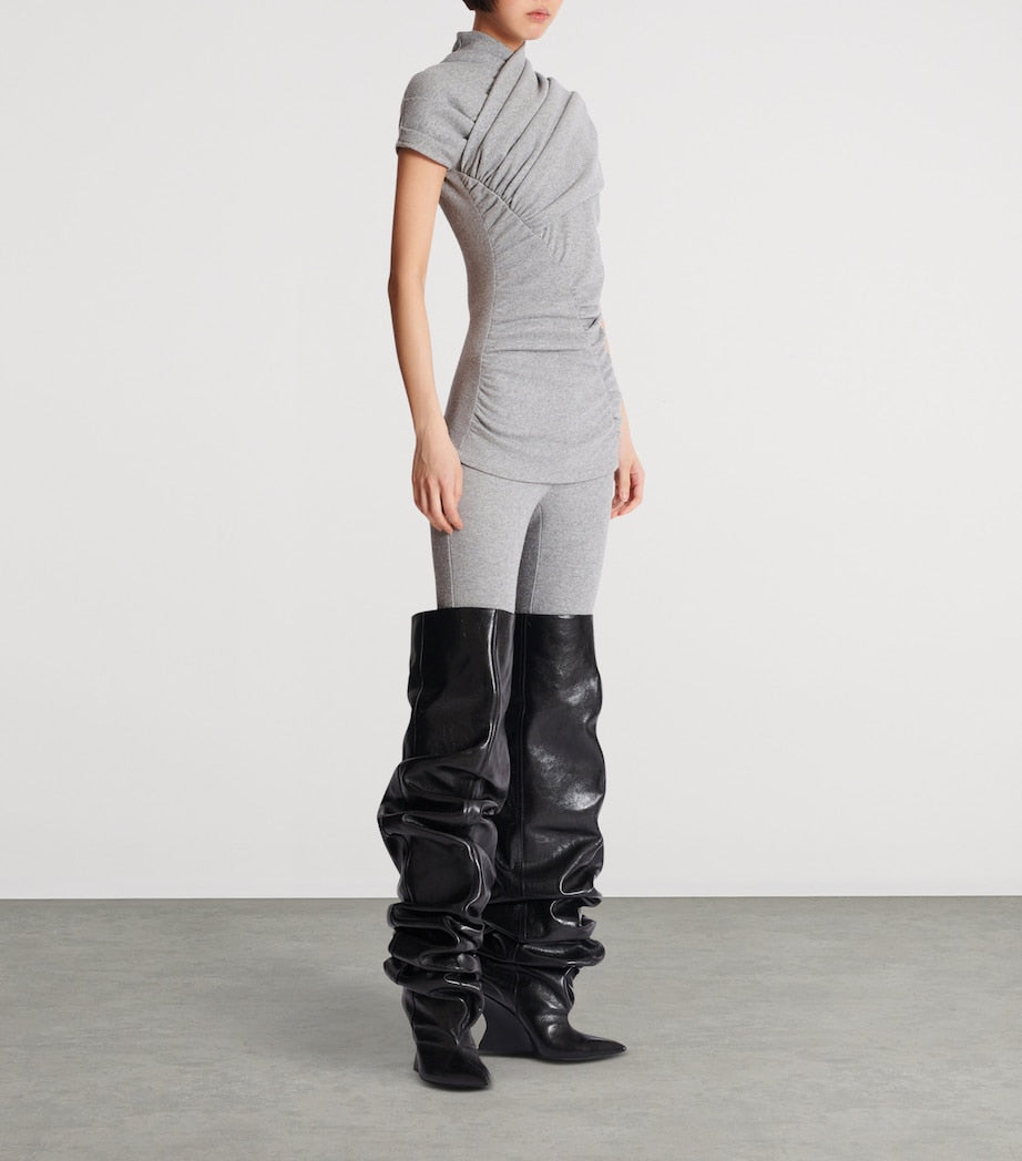 Balmain Grey Draped Knit Top