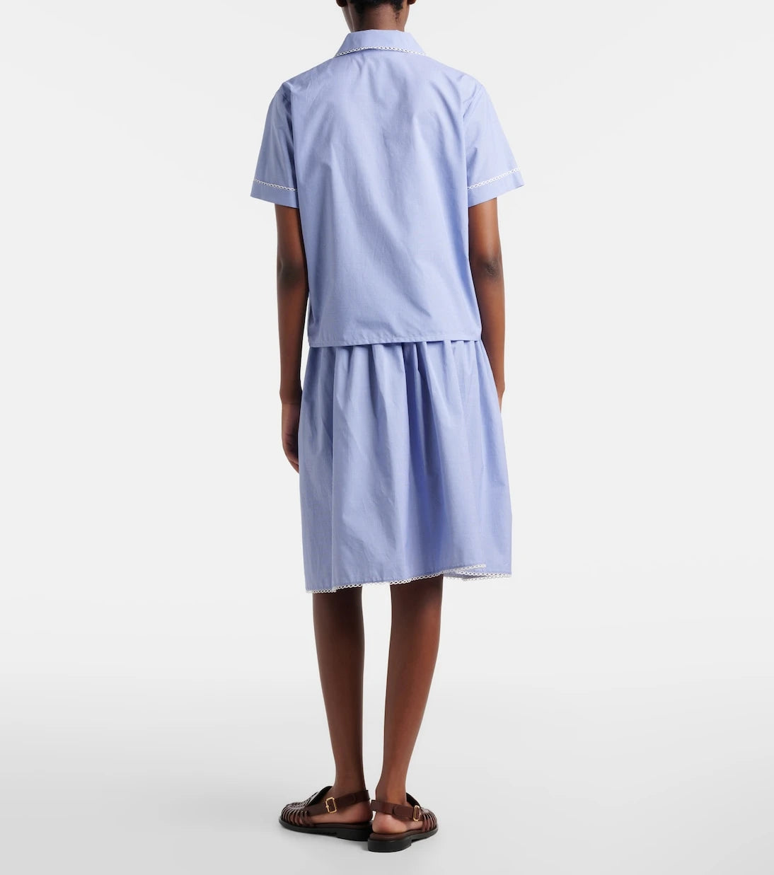 Miu Miu - Gingham lace-trimmed cotton midi skirt