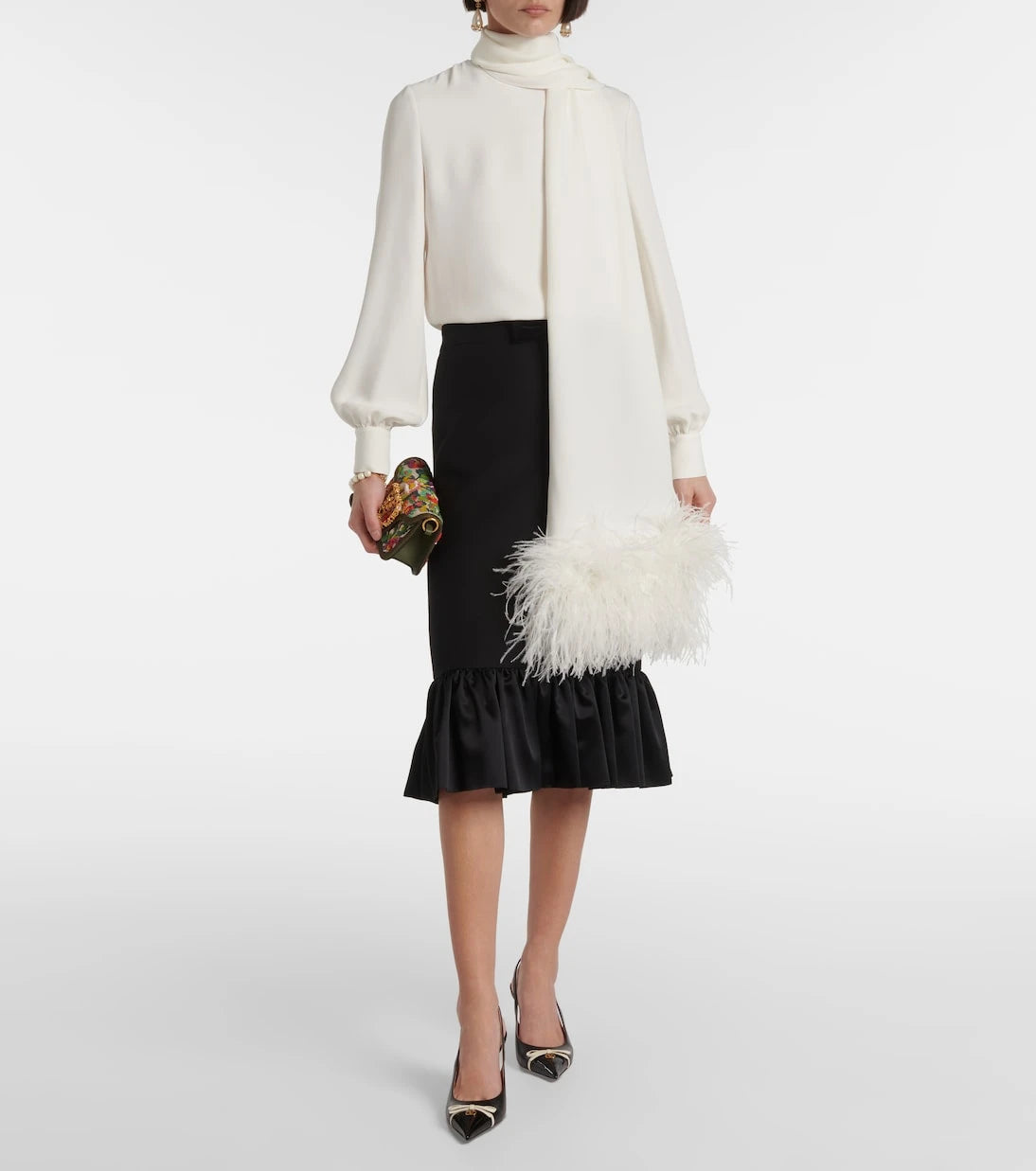 Valentino - Feather-trimmed silk top