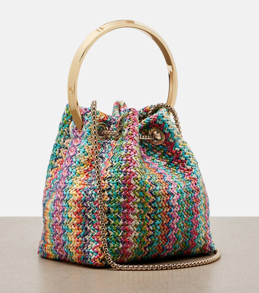 Jimmy Choo - Bon Bon Small raffia-effect bucket bag