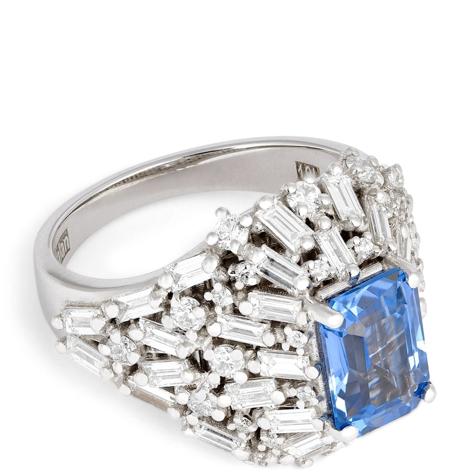 White Gold, Diamond and Sapphire Lion's Mane One Of A Kind Ring (Size 6.75)