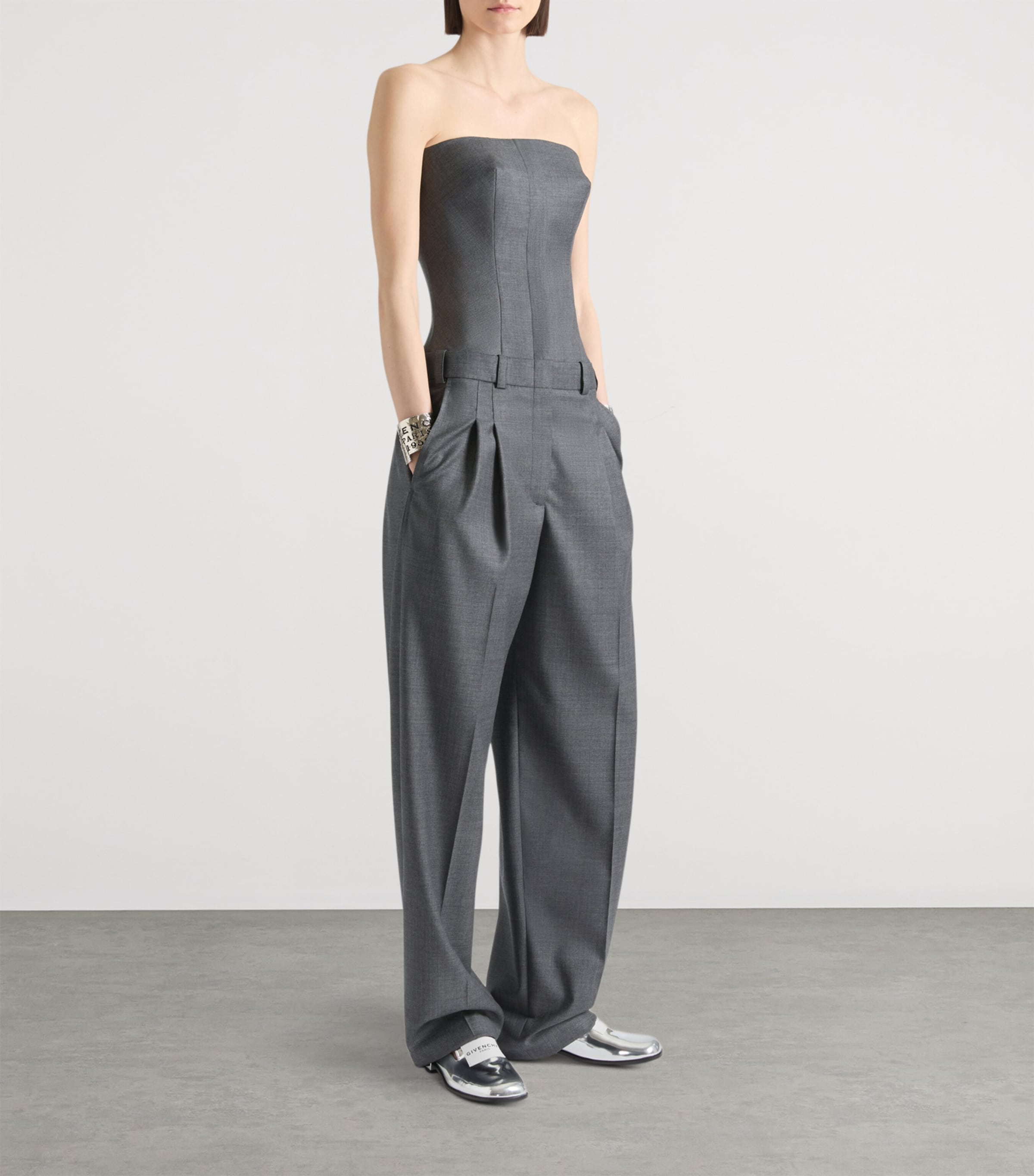 Givenchy Grey Wool Strapless Jumpsuit