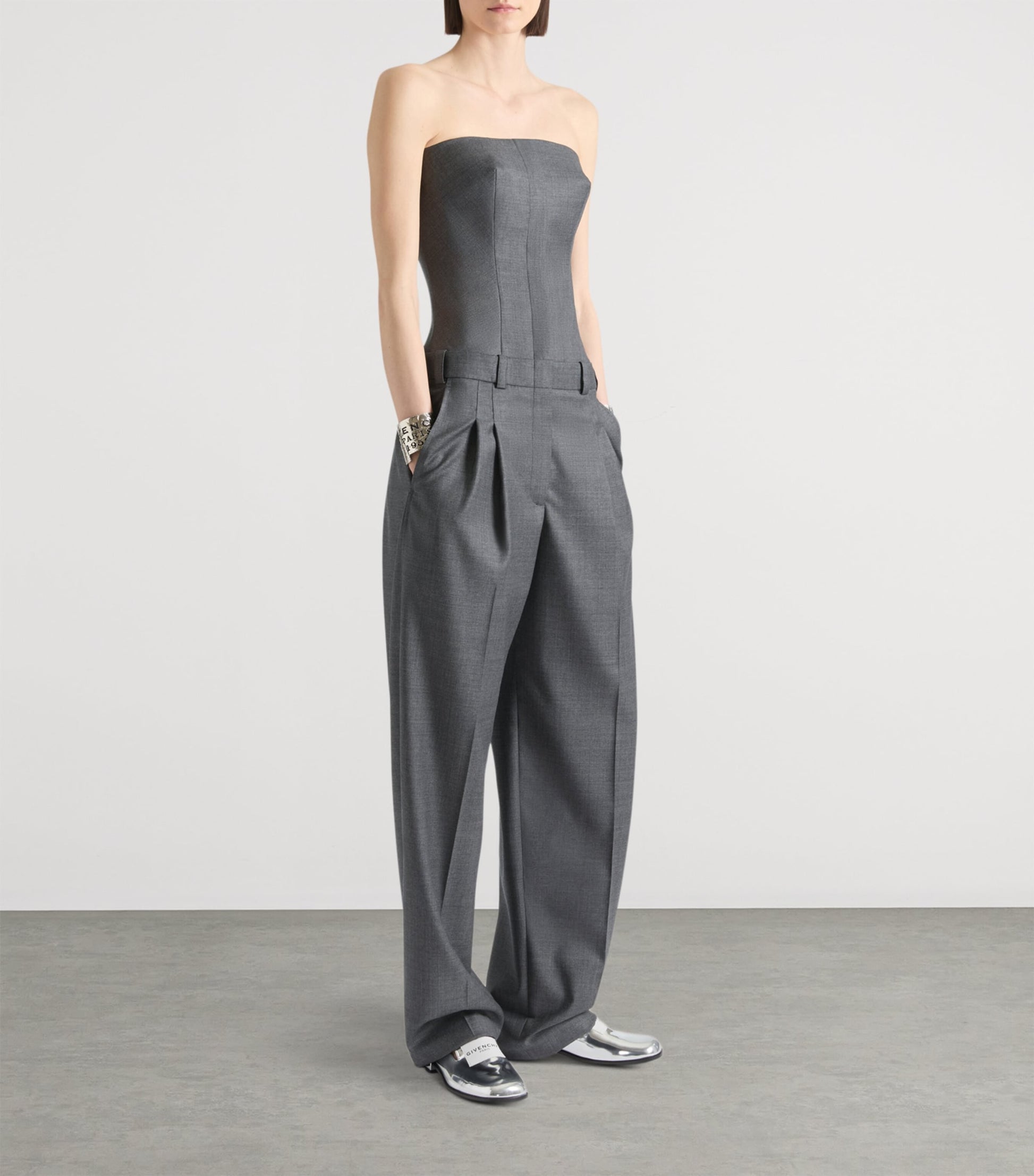Givenchy Grey Wool Strapless Jumpsuit