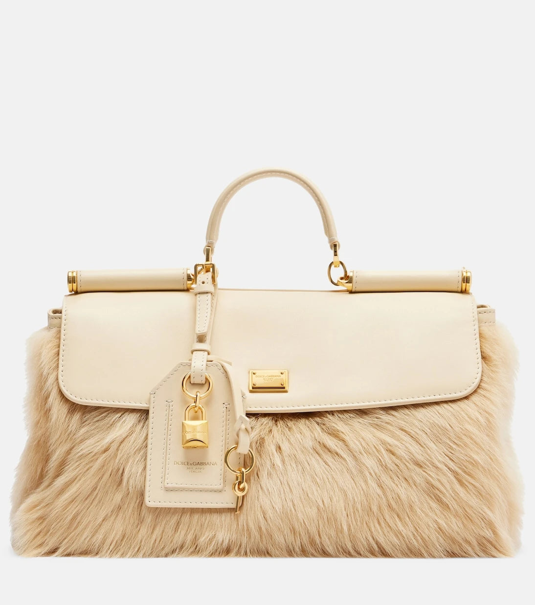 Dolce&Gabbana - Sicily Large leather and shearling top-handle bag