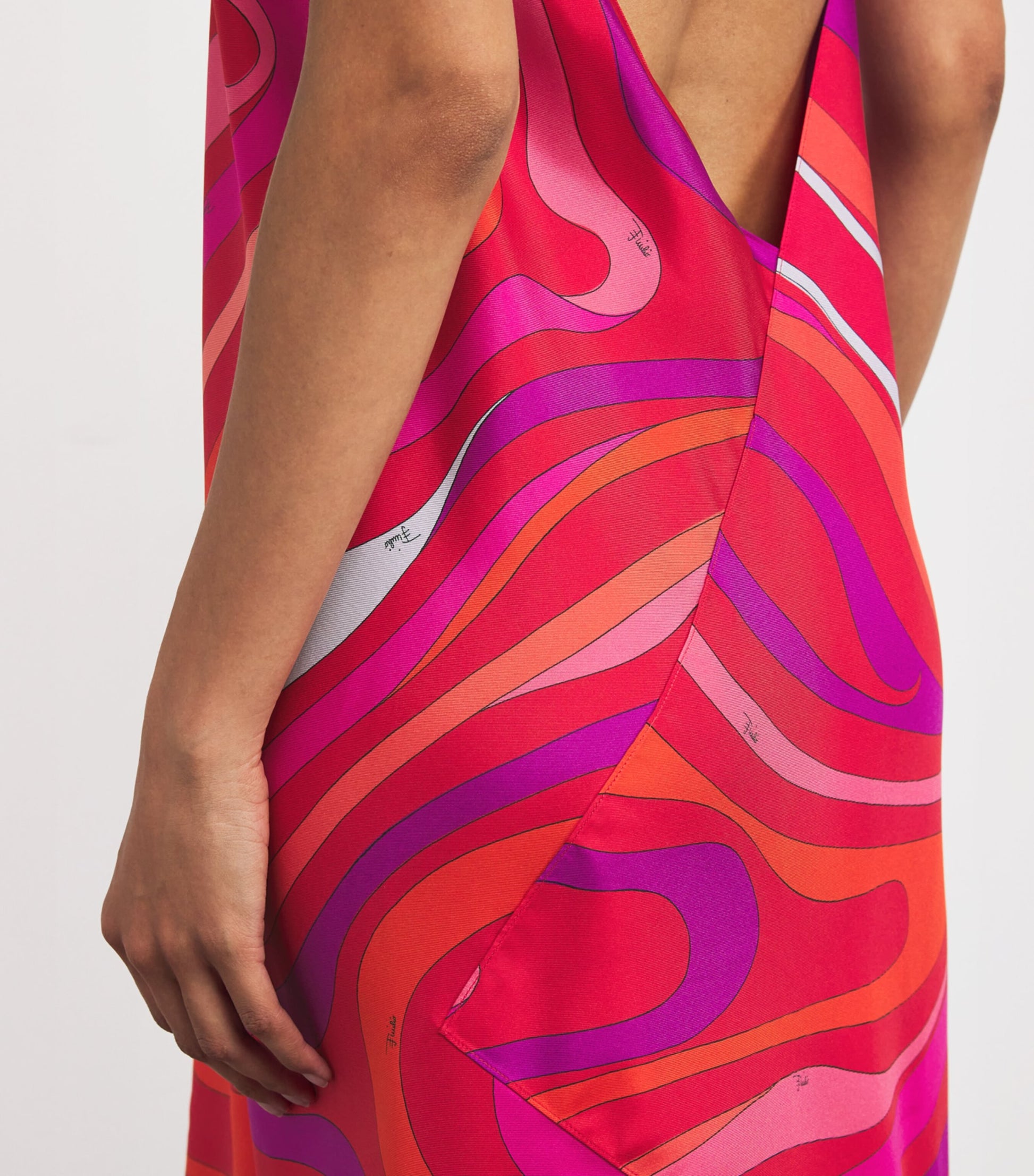 Multi Silk Marmo Print Asymmetric Midi Dress