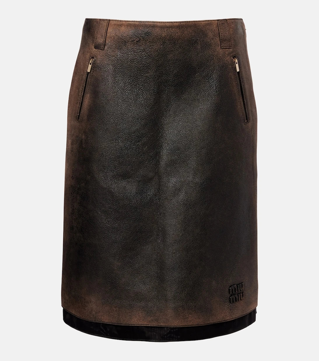 Miu Miu - Suede-trimmed leather midi skirt