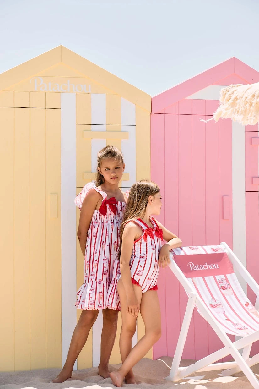 Patachou - Bow-detail striped printed swimsuit