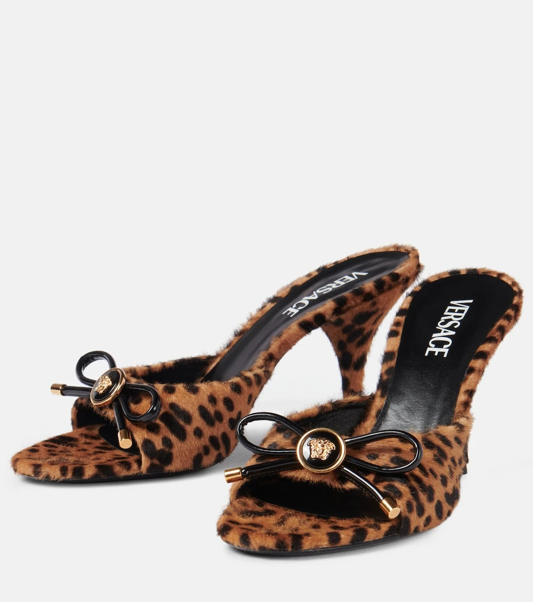 Versace - Leopard Opera Bow 95 shearling mules