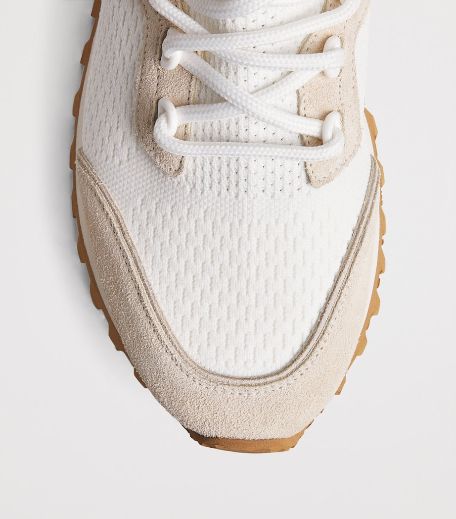Eleventy White Suede-Trim Low-Top Sneakers